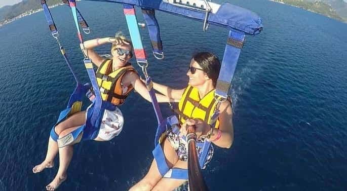Parasailing aerial view over Marmaris Bay